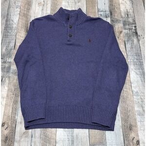 Polo Ralph Lauren Mock Neck Button Sweater Mens M Purple Cotton Knit Pullover